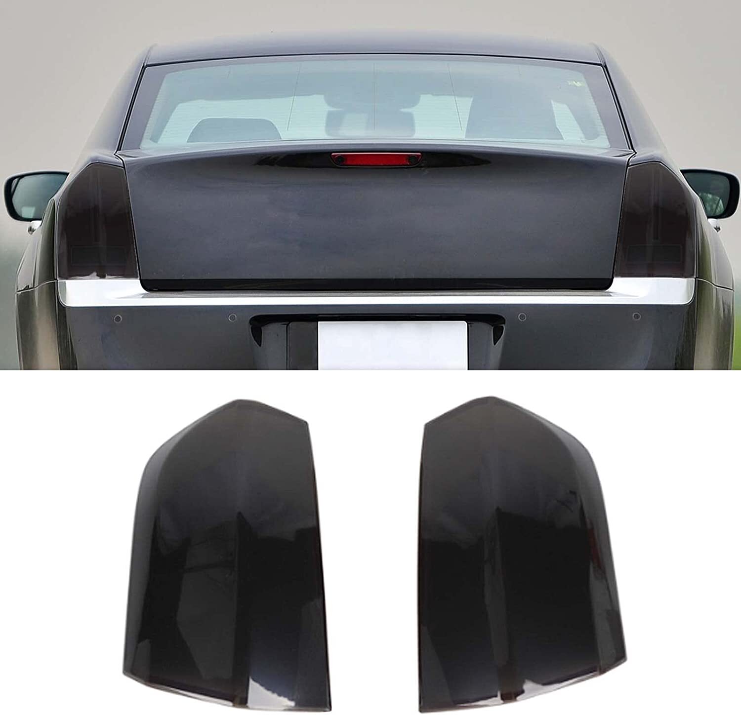 Smoked Black Tail Light /Brake High Light Cover Trims for Chrysler 300 2011-2014