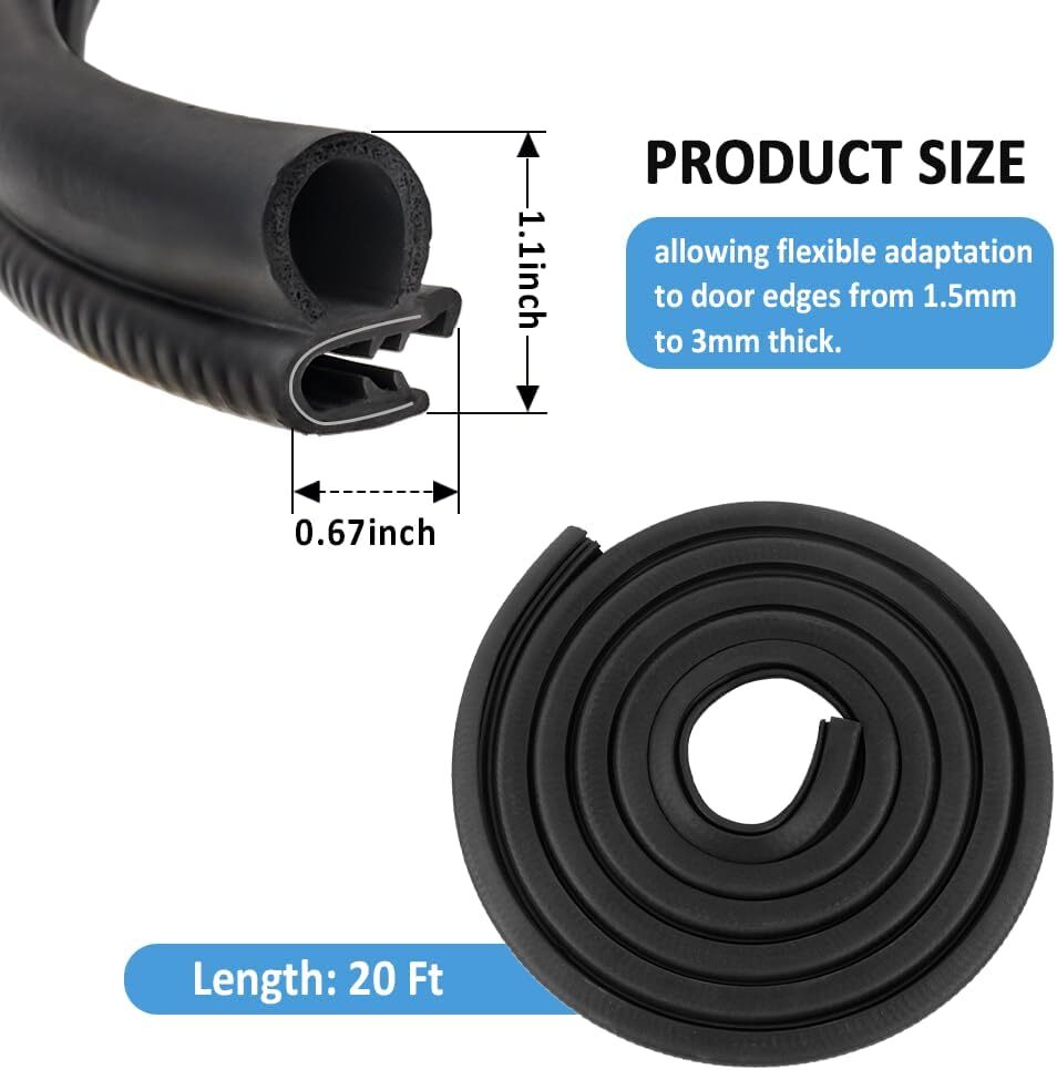 Automotive Door Weather Stripping 20Ft Car Door Rubber Edge Trim Seal Strip
