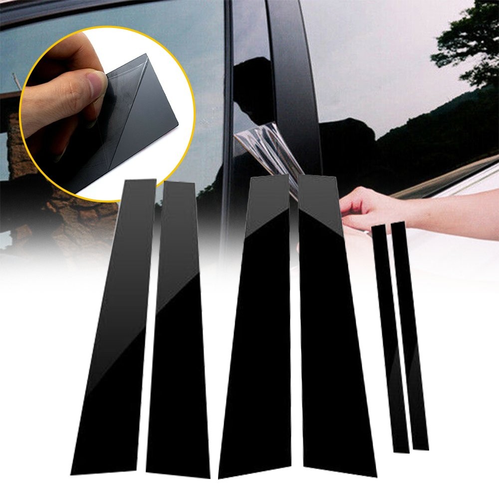 6PCS Glossy Black Center Window Pillar Posts Trim For Honda 2013-2017 Accord