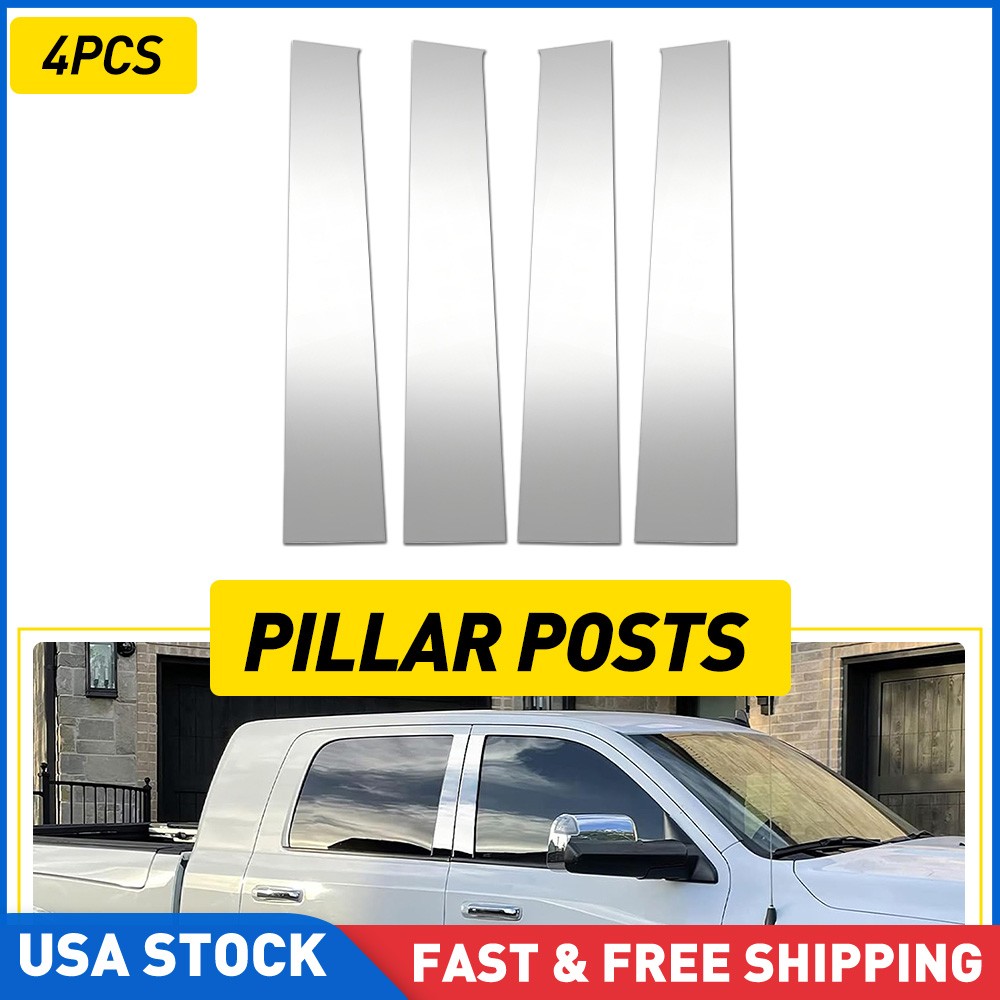 4X Silvery Pillar Posts Door Trim Decor For Dodge Ram 1500 2500 3500 2009-2018