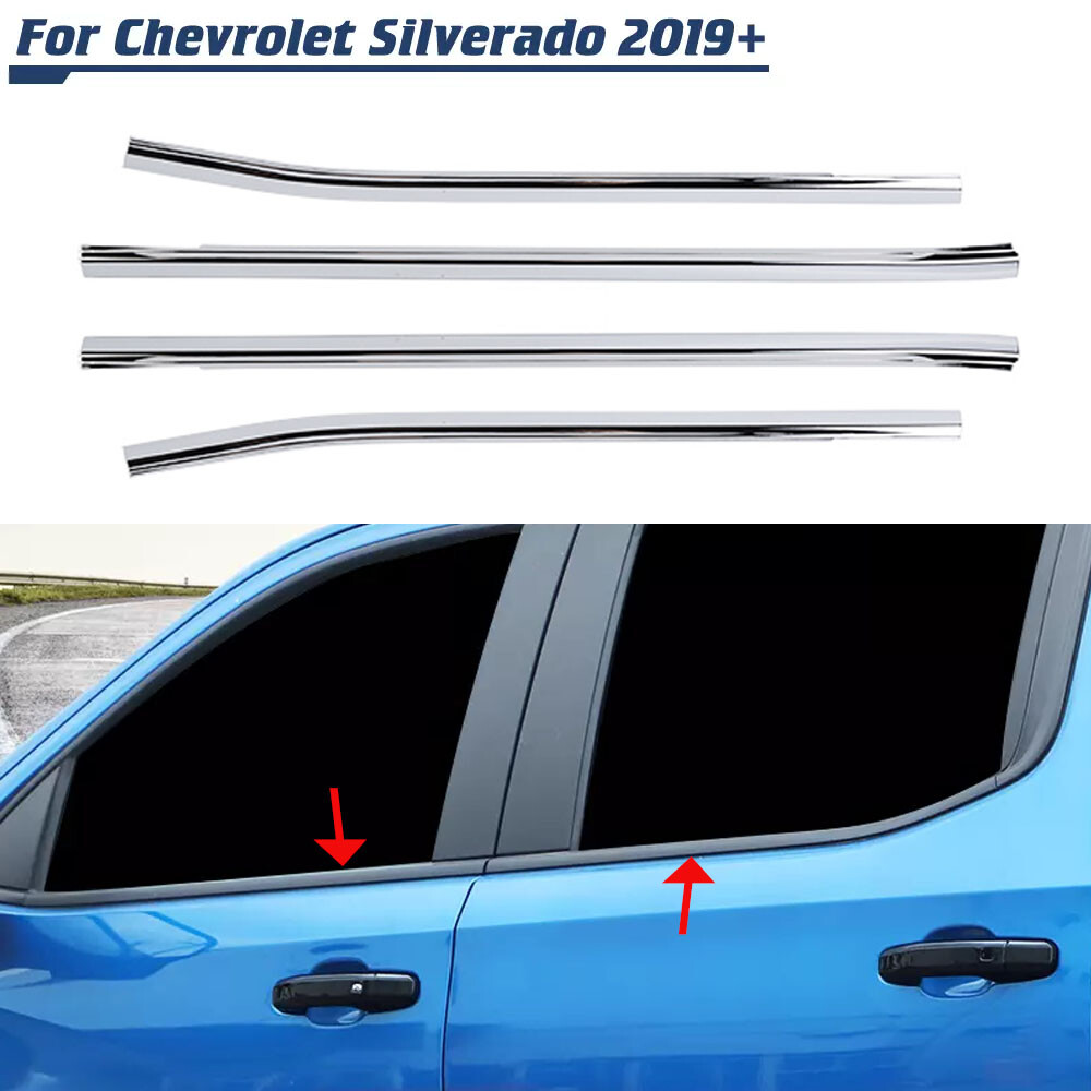 Chrome Window Bottom Sill Strips Cover Trim For Chevy Silverado GMC Sierra 2019+