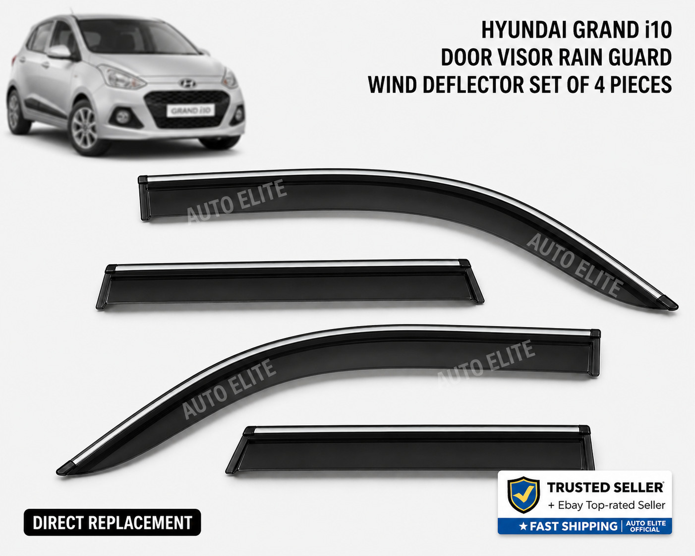 Hyundai Grand i10 Door Visor Rain Guard Wind Deflector Set of 4 Pieces