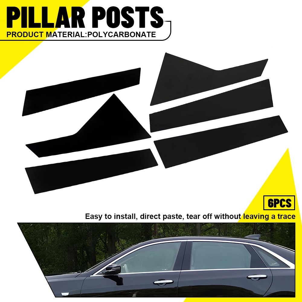 For Cadillac CT6 2016-2020 Window Pillar Post Cover Trim Gloss Black 6Pcs Set