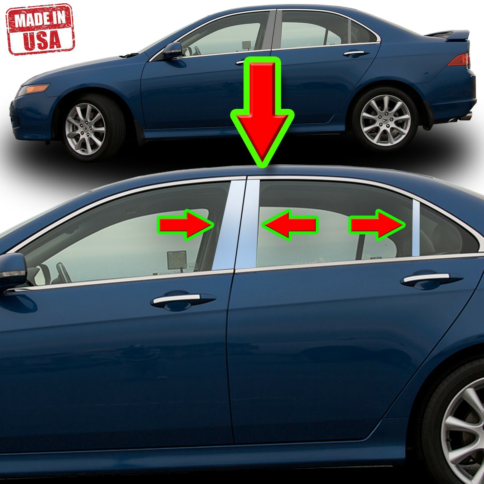 Chrome Pillar Trim for Acura TSX 04-08 6pc Set Door Cover Mirrored Window Post