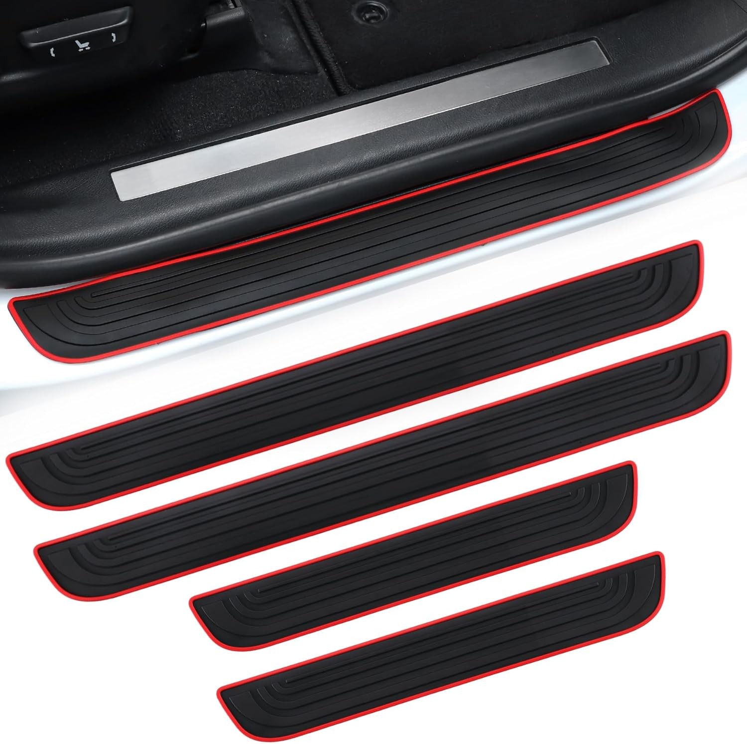 4PCS Red Border Rubber For Audi Car Sedan Door Scuff Sill Cover Panel Protector