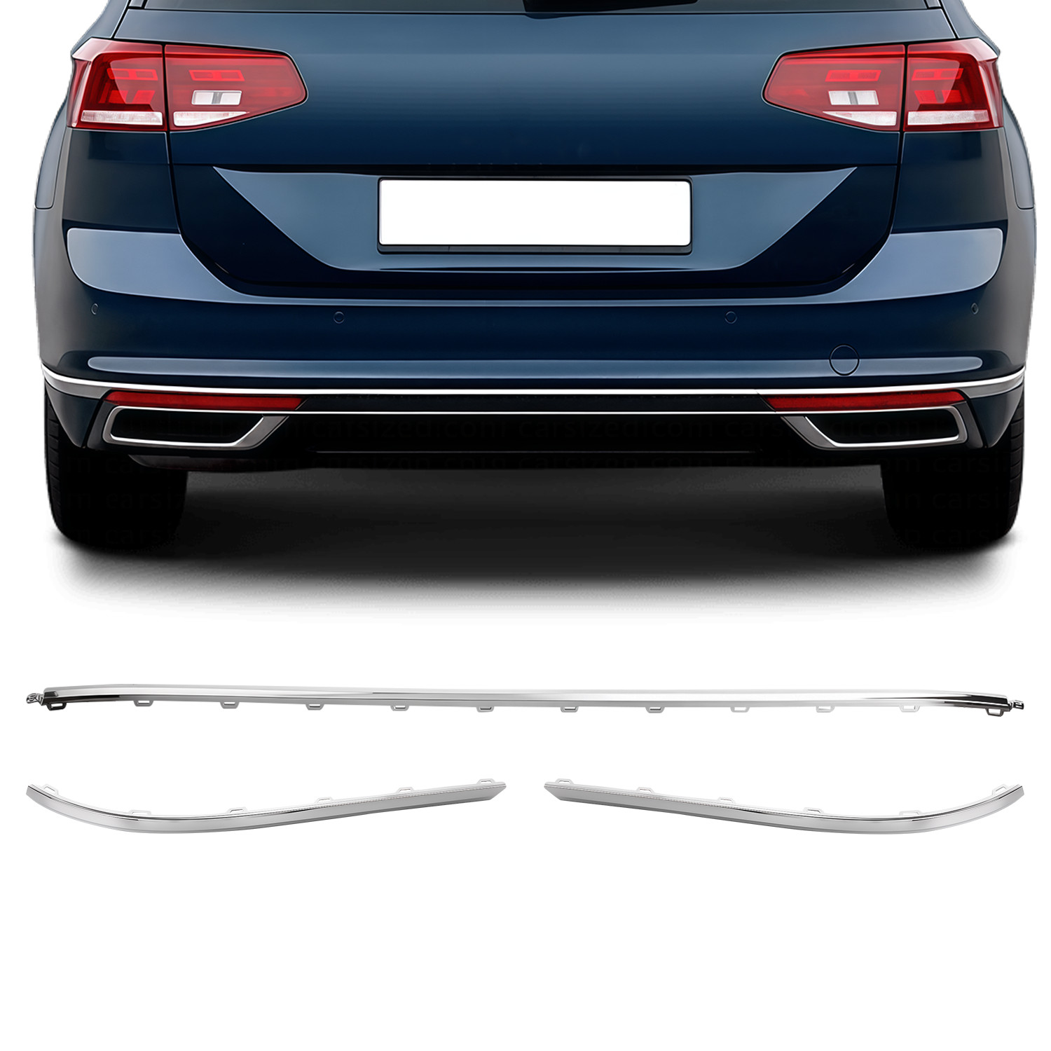 For Volkswagen Passat 2016-19 Rear Left Center Right Side Bumper Molding 3Pcs