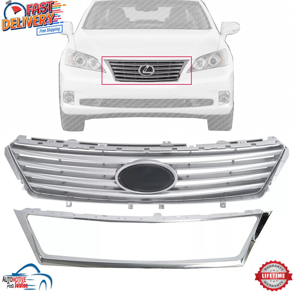 NEW FRONT BUMPER UPPER GRILLE WITH CHROME MOLDING TRIM FOR 2010-2012 LEXUS ES350