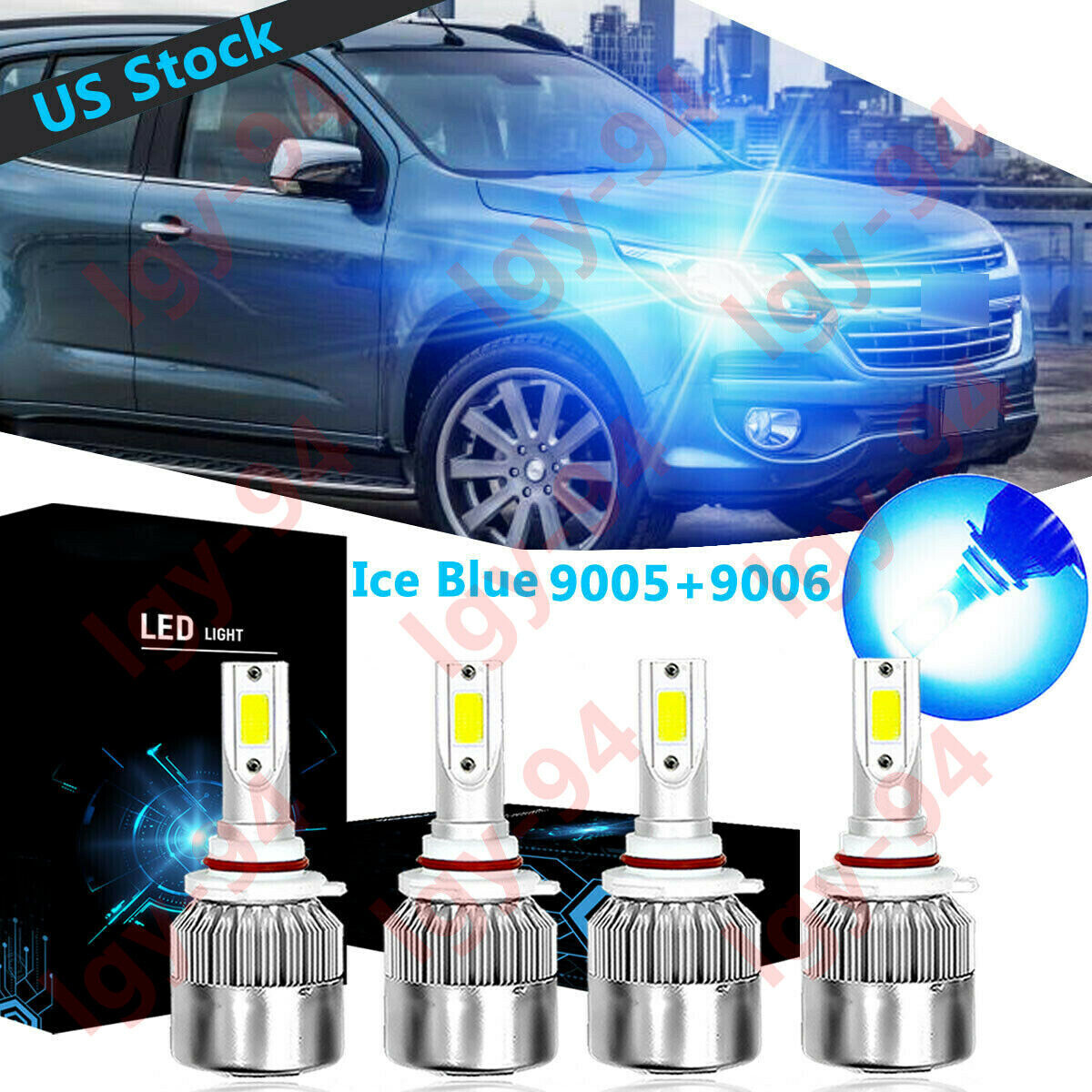 Ice Blue 9005+9006 LED Headlight Bulb 8000K C6 For Chevy Trailblazer 2002-2009
