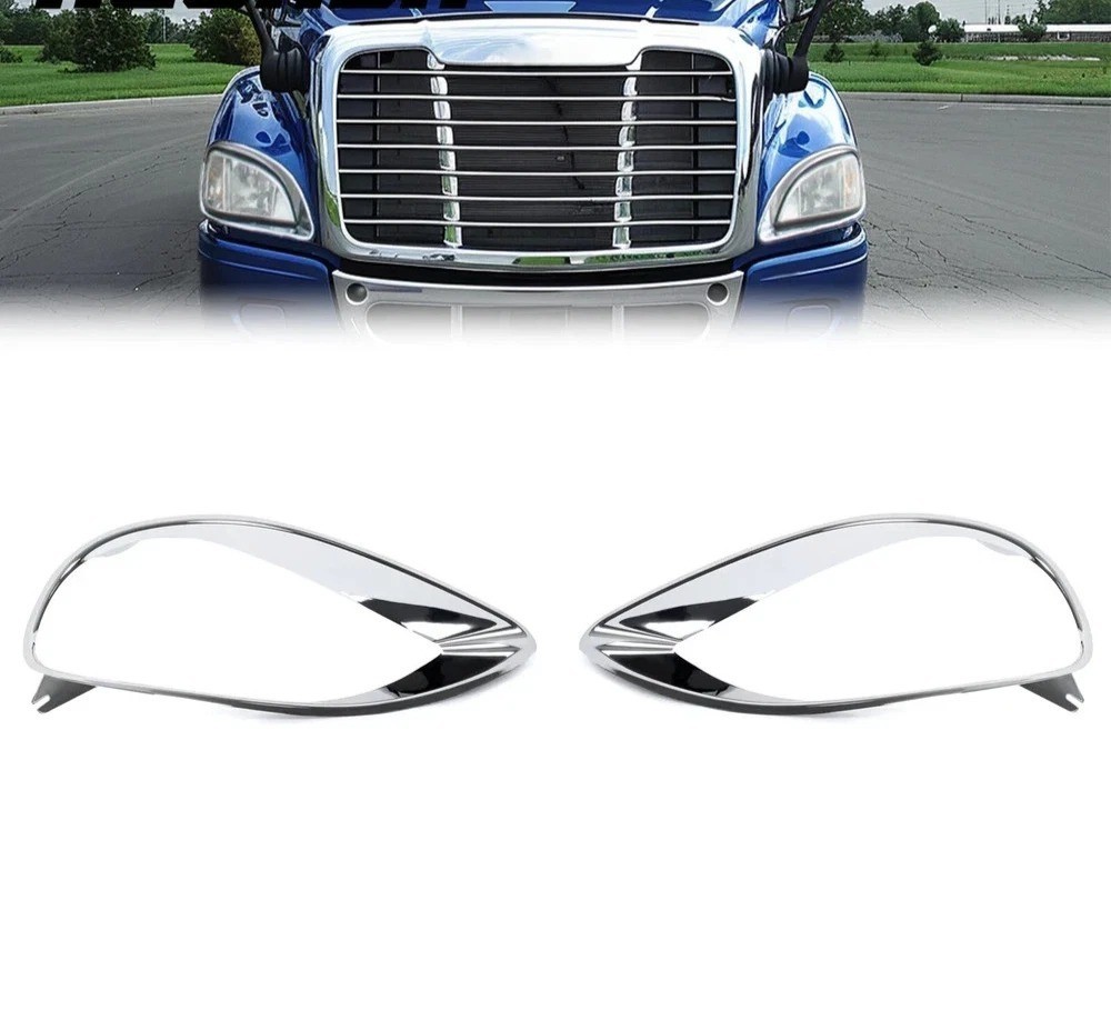 HECASA 2Pcs Chrome Headlight Bezel Cover ABS For Freightliner Columbia 2001-2017