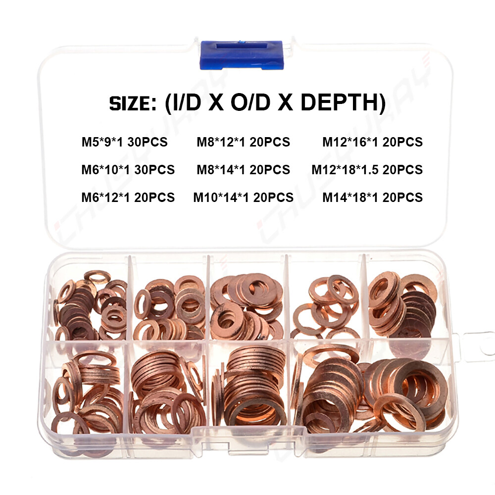 Universal Engine Oil Drain Plug Seal Washers O-Ring Copper Gasket 200Pcs/Set