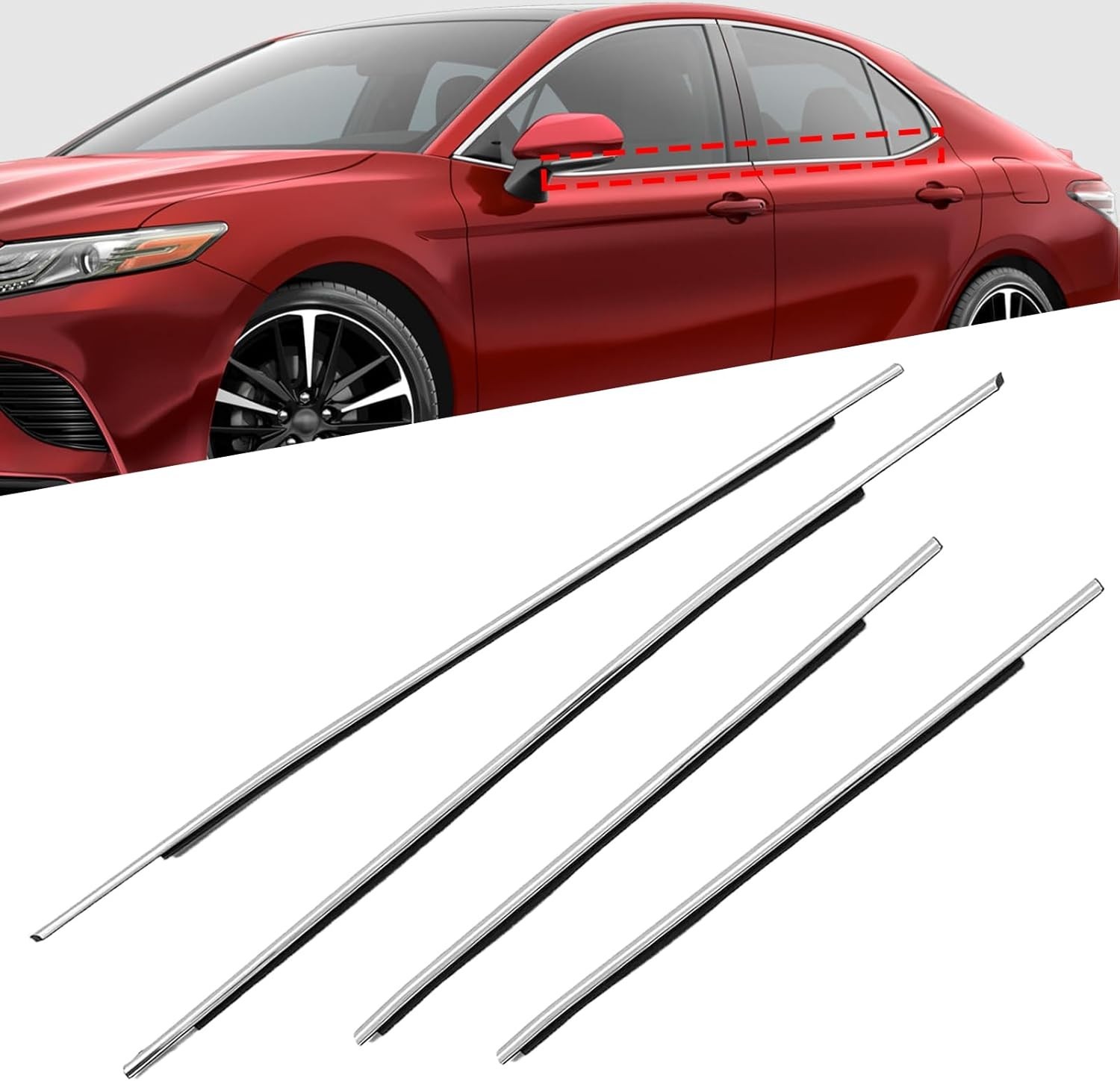 4xChrome Car Outer Door Window Weatherstrip Seal Belt for Toyota Camry 2018-2023