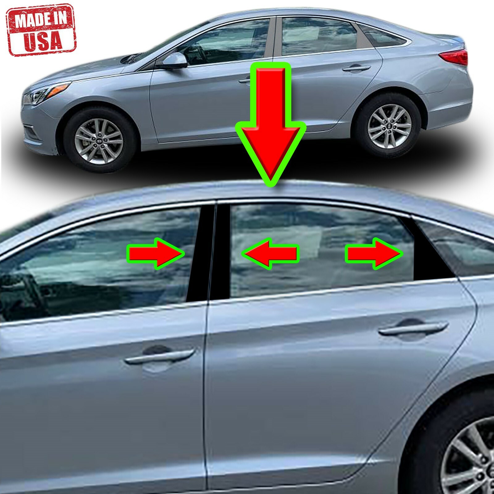 Black Pillar Trim for Hyundai Sonata 15-19 6pc Set Door Cover Piano Post