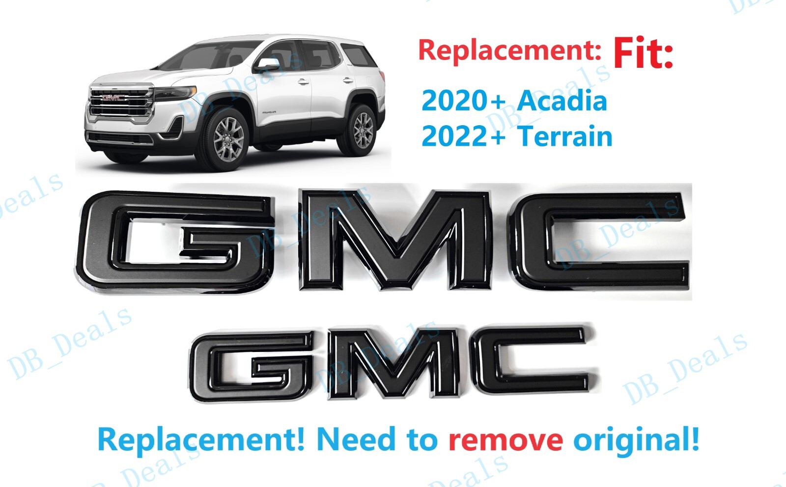 2pcs Set Front Rear Gloss Matte Black GMC Emblems Fit 2020+ Acadia 2022+ Terrain