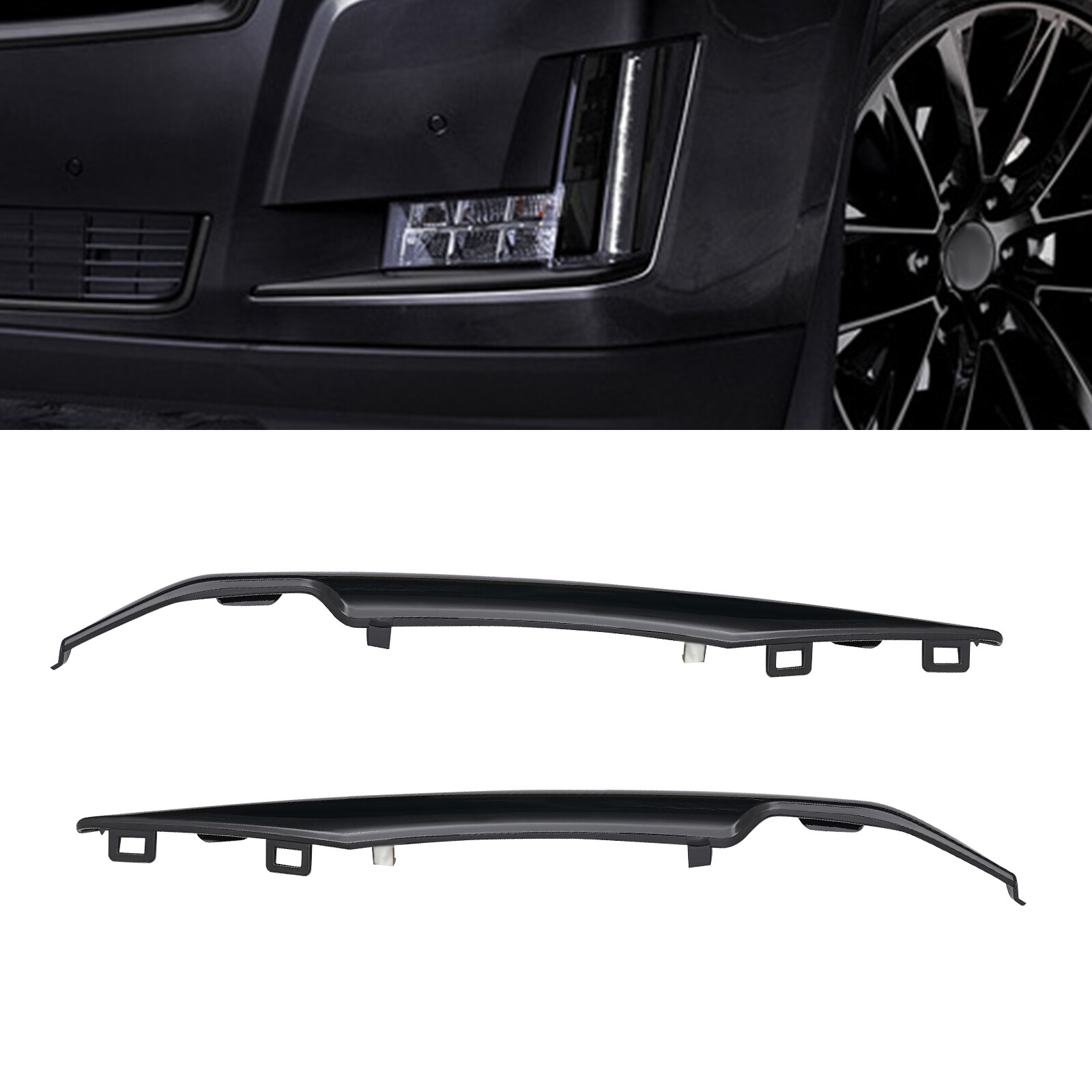 Black Front Left+Right Bumper Trim Set For 2015-2020 Cadillac Escalade Fits ESV