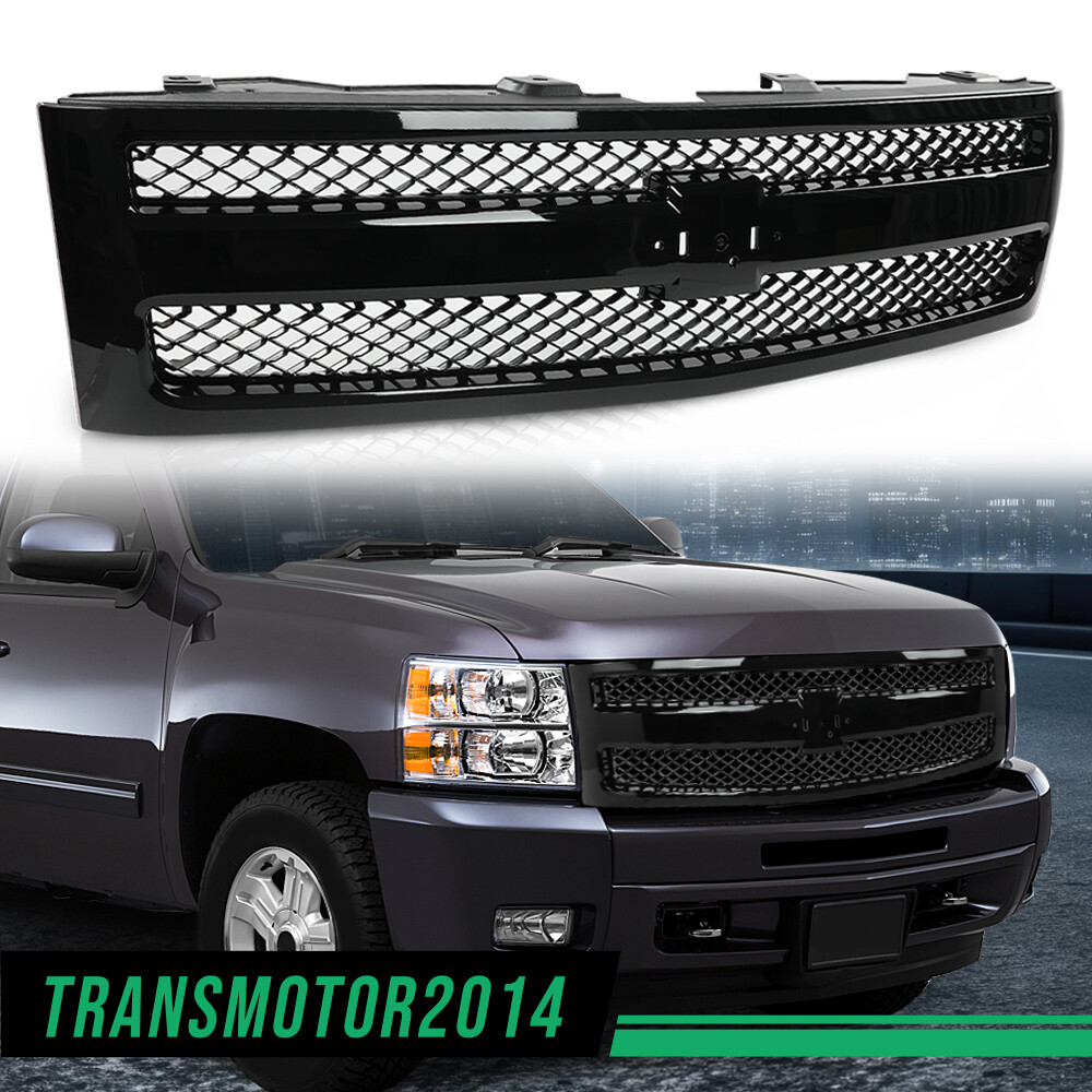 Front Bumper Grille Fit For 07-13 Chevrolet Silverado 1500 w/ Black Insert New