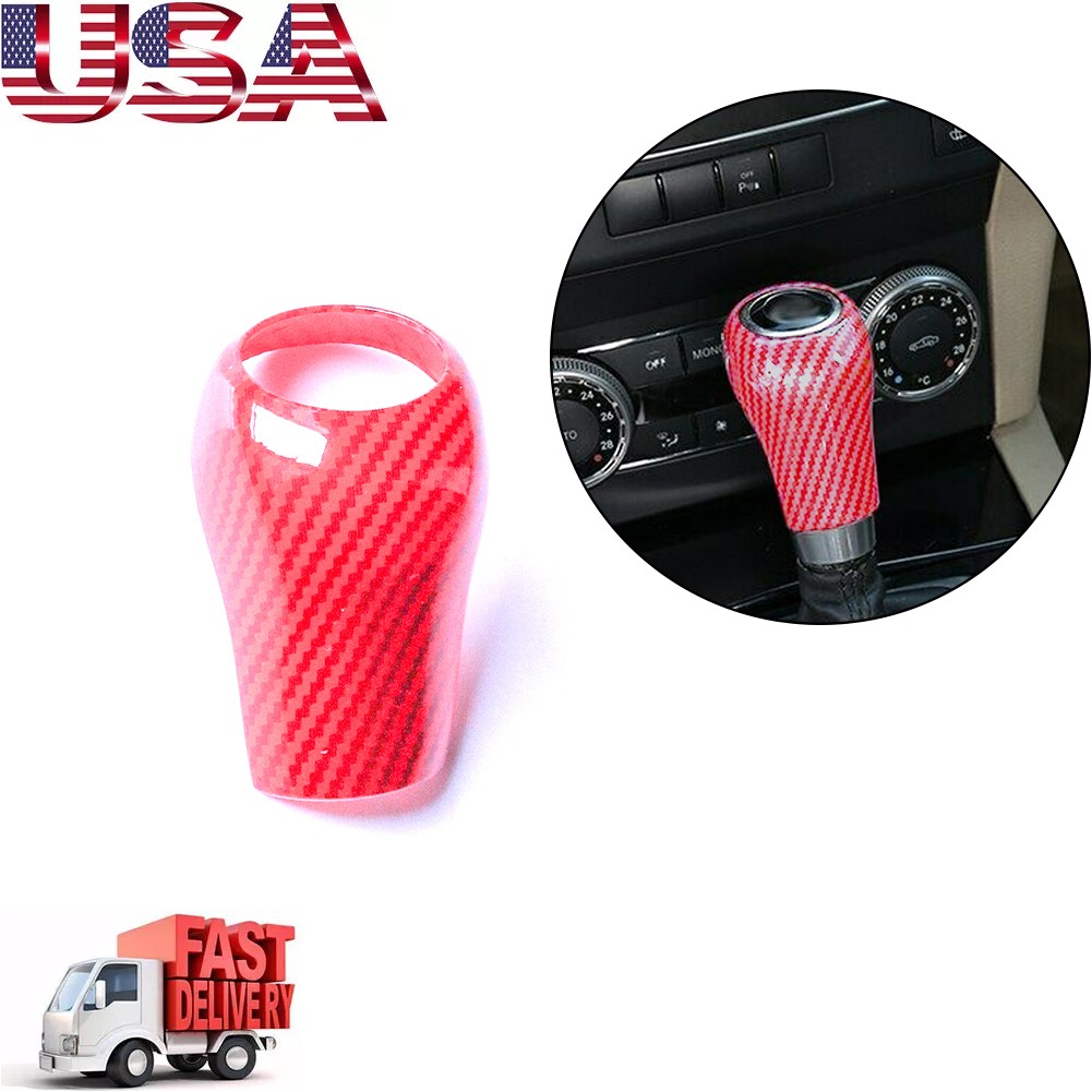 Red Carbon Fiber Wave ABS Gear Shift Knob Trim For Mercedes-Benz C Class 2004-13