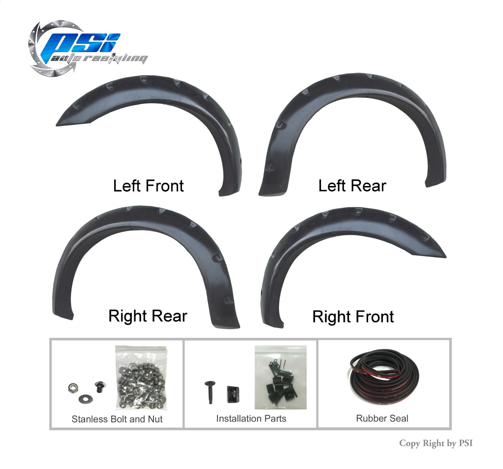 Cut Round Style Fender Flares Fits Ford F-250, F-350 Super Duty 99-07 Paintable