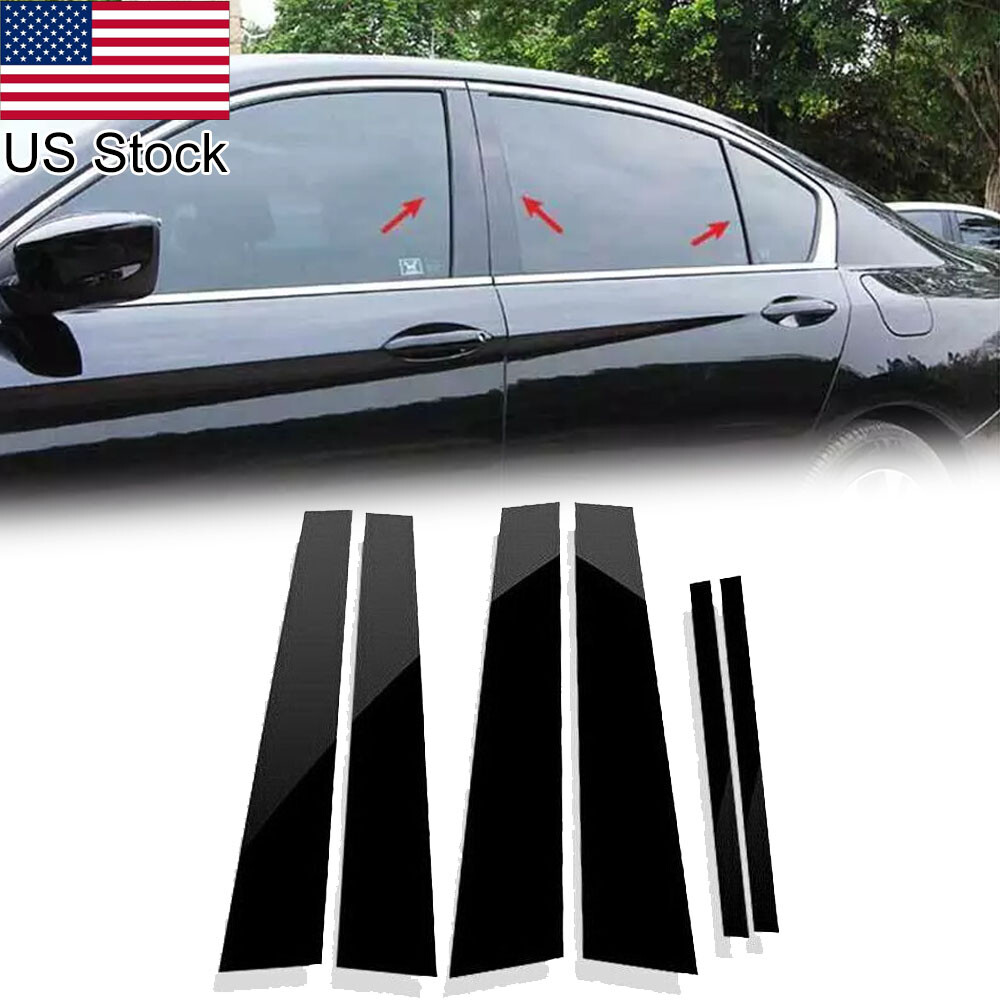 6pcs Glossy Black Pillar Posts Window Cover Trims For 2013-17 Honda Accord Sedan