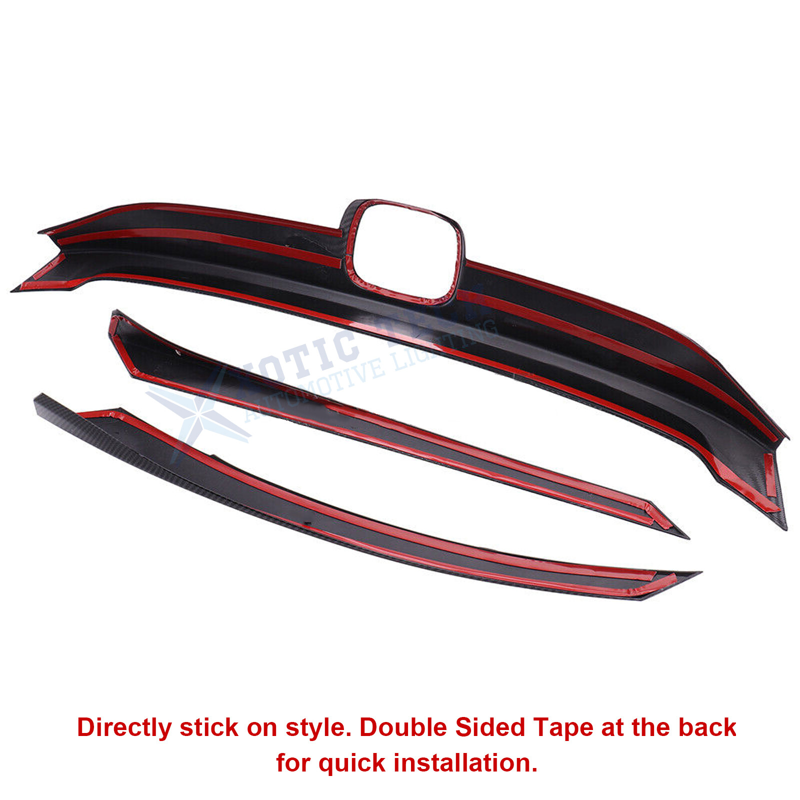 3pcs/Set Black Front Grille Upper Stripe Cover Trim For Honda Civic 2016-2021