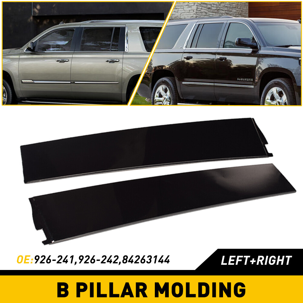 Pair B Pillar Door Trim Molding Gloss Black For 2015-2020 GMC Yukon & Yukon XL.