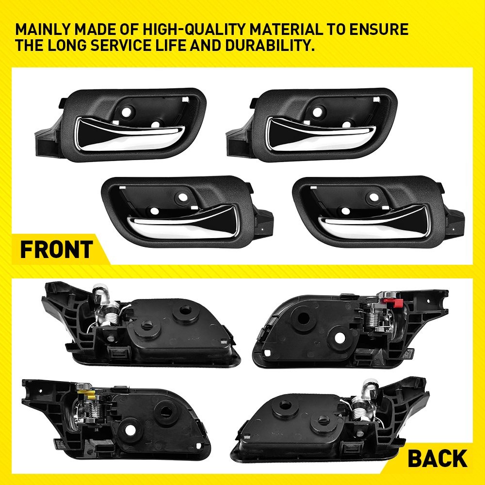 4Pcs Left Right Inner Door Handle Fit 2003-2007 Honda Accord Sedan Black Chrome