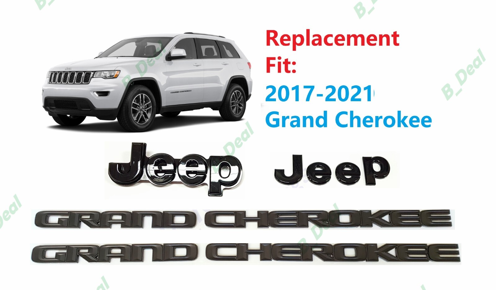 Black Front Rear Jeep Door Grand Cherokee Letters Emblems 2017-2021