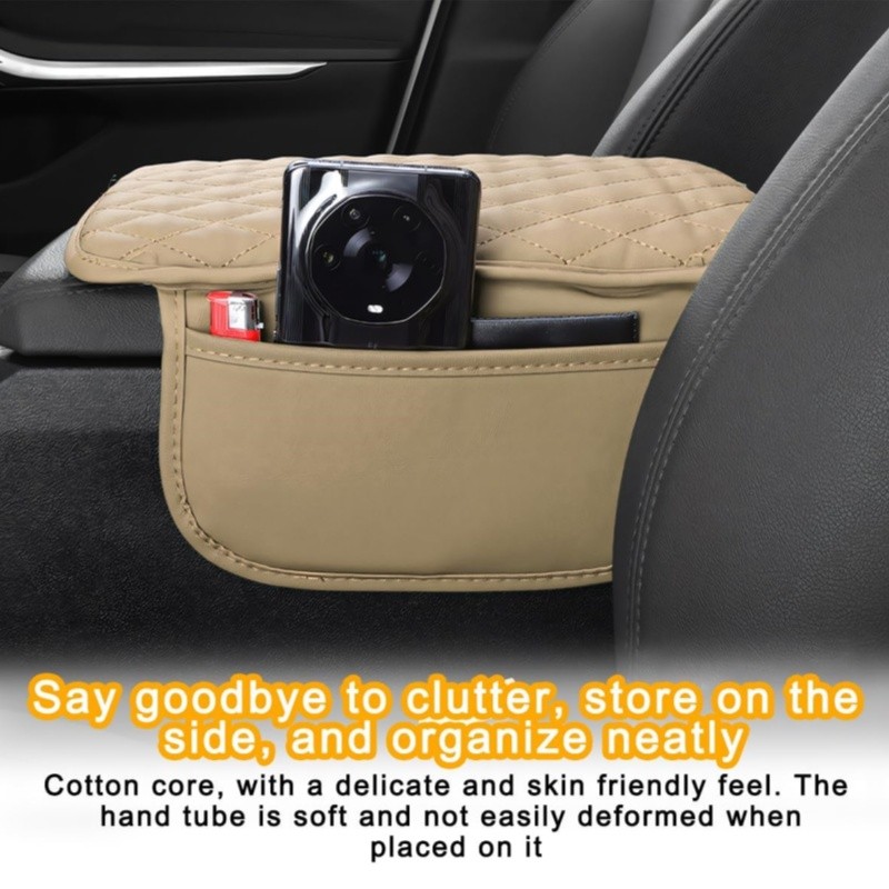 Car Center Console Cover with 2 Storage Pockets Waterproof Armrest Cushion Pad