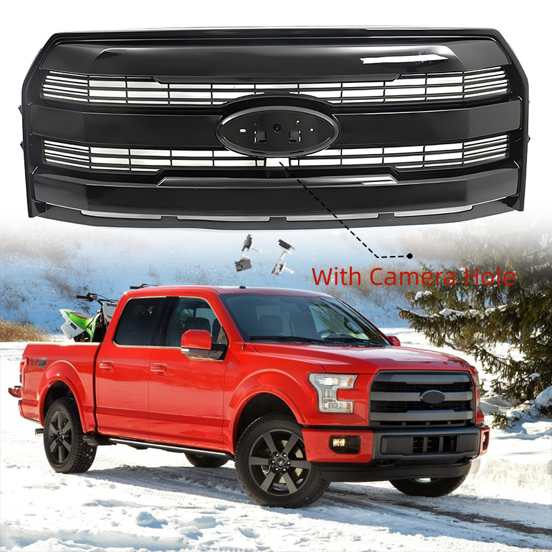 For Ford F150 F-150 2015 2016 2017 Front Upper Grille W/ Camera Hole Matte Black