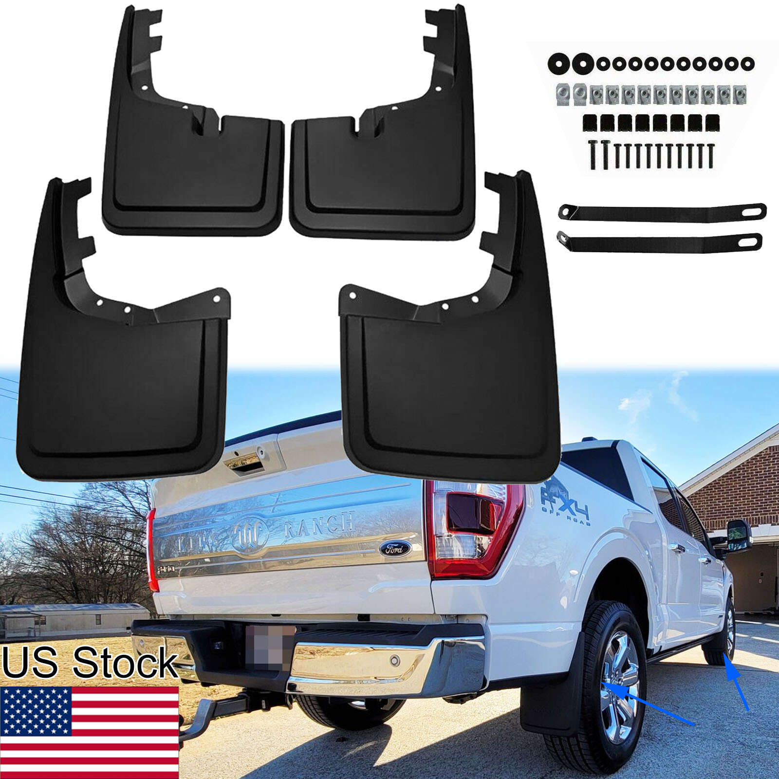 4Pcs Black Splash Guards Mud Flaps W/ Hardware For Ford F-150 F150 2021-2023