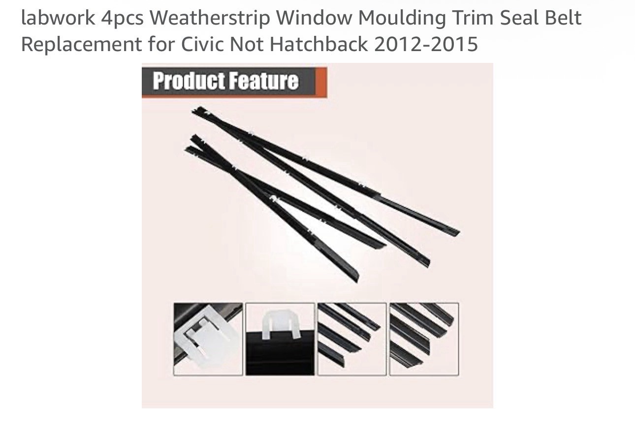 Labwork Window Molding Trim Weatherstrip Set for Honda Civic 2012-2015