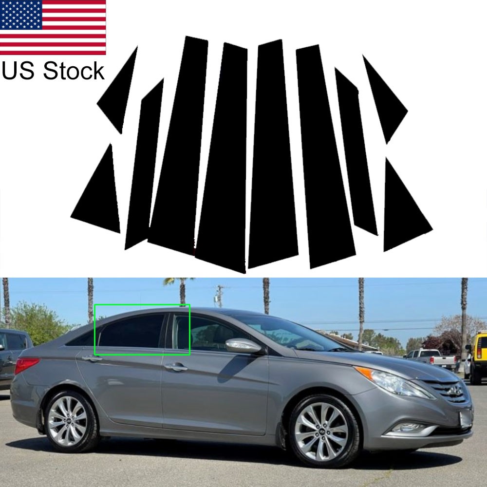 For 11-14 Hyundai Sonata 10pcs Glossy Black Pillar Post Window Door Trim Covers
