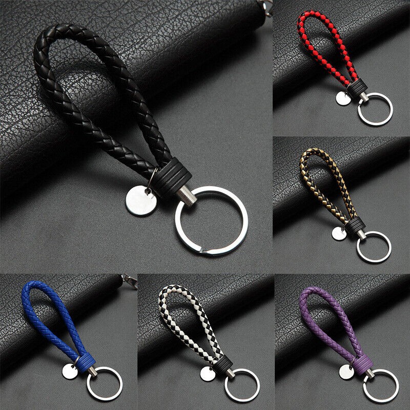 Car Accessories Keychain Leather Rope Strap Weave Keyring Key Chain Multicolor