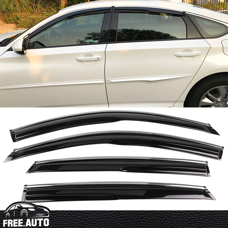 Fits 18-26 Honda Accord Mugen Style Tape-On Window Visors W/Chrome Trim 4PCS