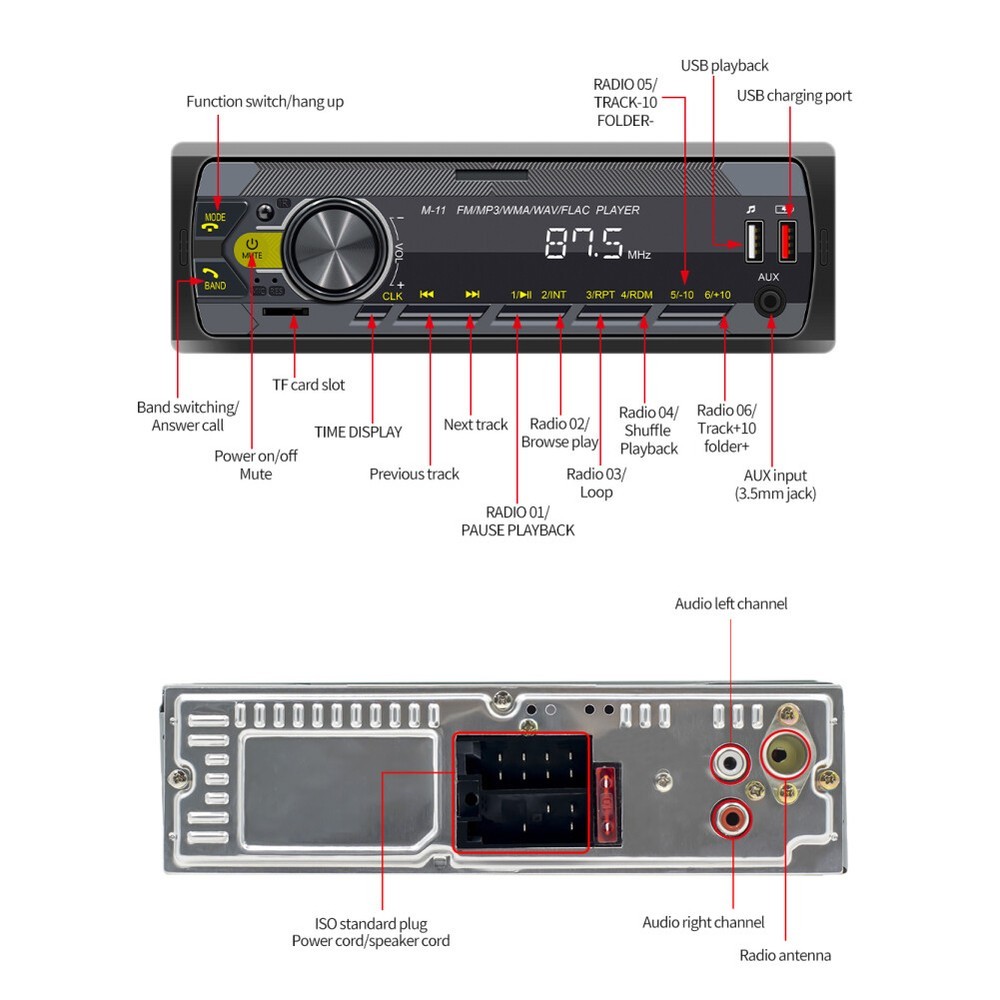 Car Stereo Audio In-Dash Aux Input Receiver FM SD USB MP3 Radio Bluetooth Player