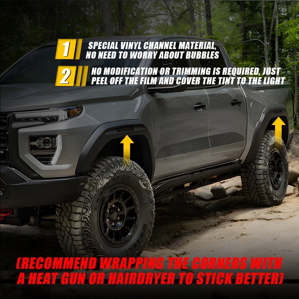 Precut Side Marker Tint Overlay Kit For 23-25 GMC Canyon Black Vinyl Wrap 4-40x