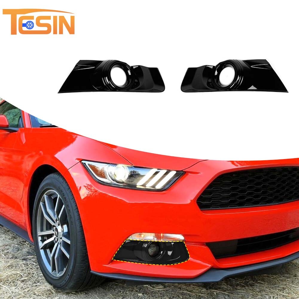 Sides Front Fog Light Lamp Cover Trim for Ford Mustang 2015-2017 Glossy Black 2p