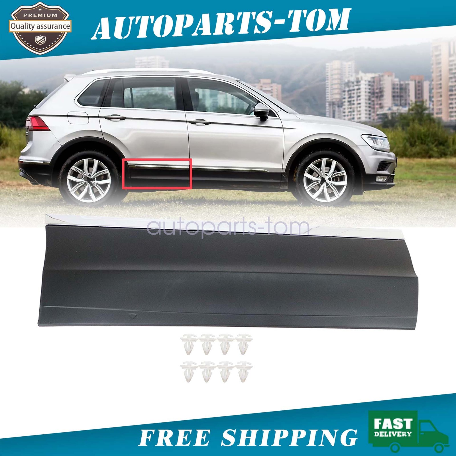Fit Volkswagen Tiguan 2018-21 Chrome / Black Rear RH Side Body Molding Trim