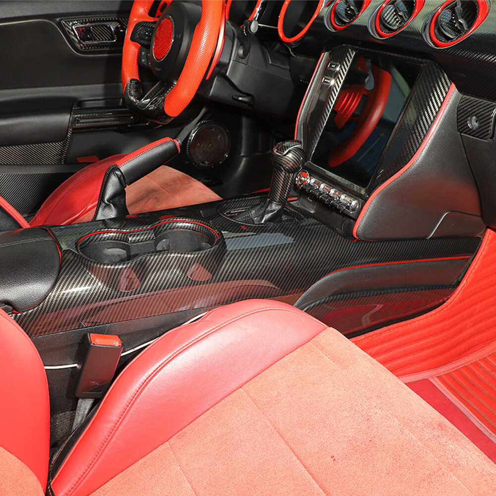 Interior Console Gear Shift Panel Trim Decor for Ford Mustang 2015+ Carbon Fiber