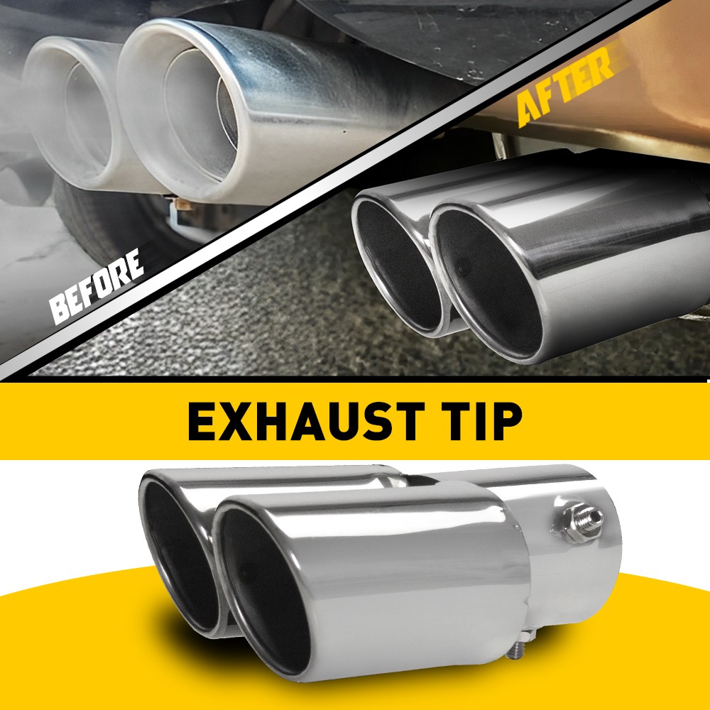 Dual Outlet Steel Stainless Exhaust Pipe Tip Tail Muffler Throat Silver 2.5″ Sil