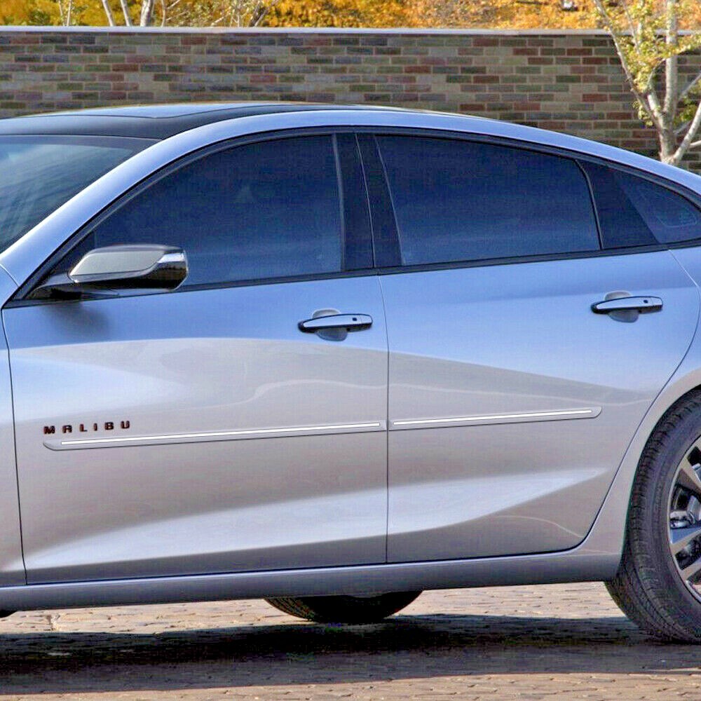 For: Chevy Malibu 2016-25 Painted Body Side Moldings w/ Chrome Inserts #CF-MAL16