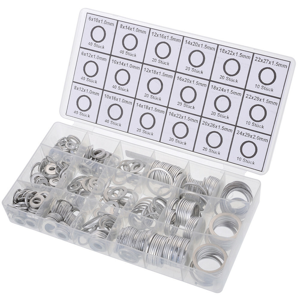 Set Of 450 18 Sizes Oil Drain Plug Crush Washer Gasket Aluminum Metal Washer