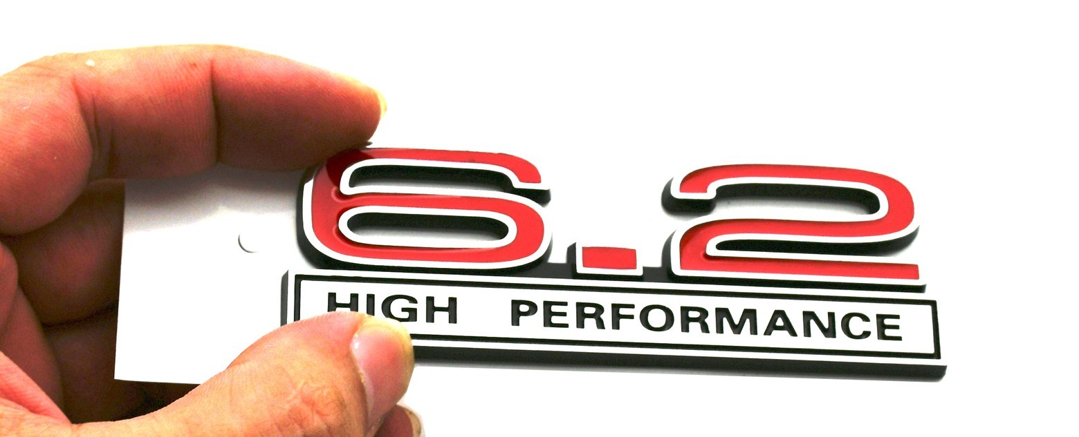 2pcs 6.2 Liter High Performance Engine Emblems Badge Chrome Red
