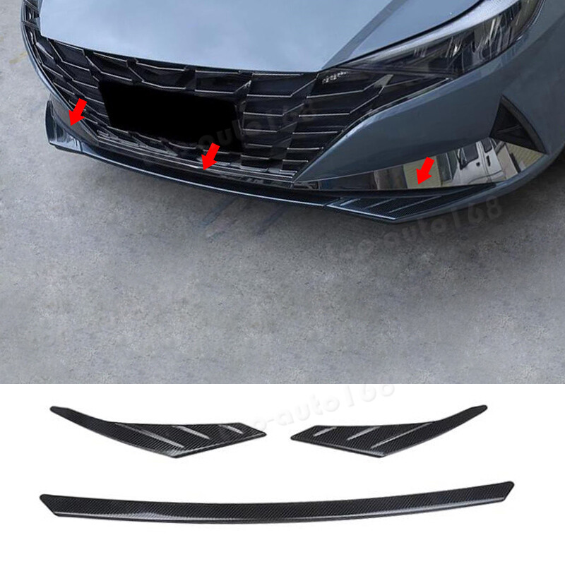 Steel Carbon Front Bumper Molding Cover Trim 3PCS For Hyundai Elantra 2021-2023