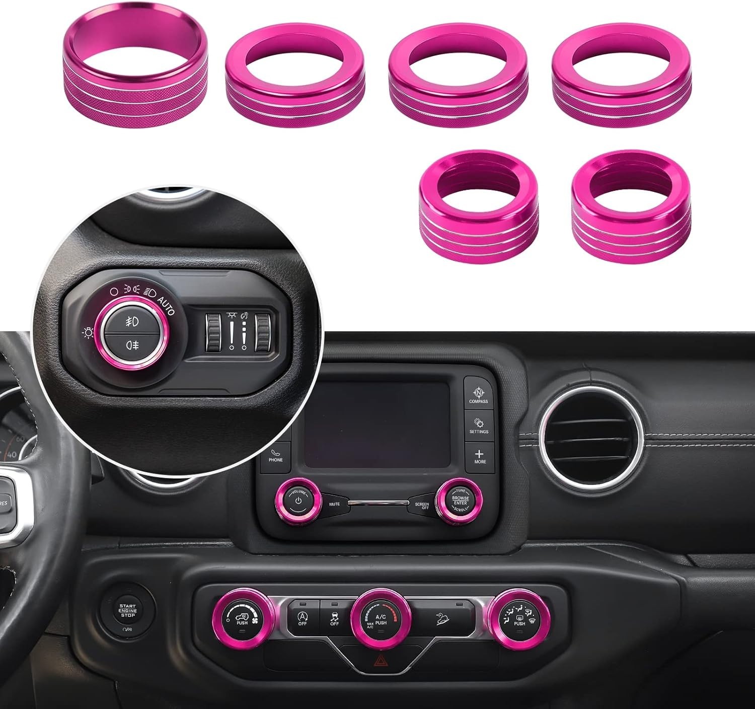 Aluminum Alloy Pink Switch Covers for Jeep Wrangler JL & Gladiator JT 2018-2023