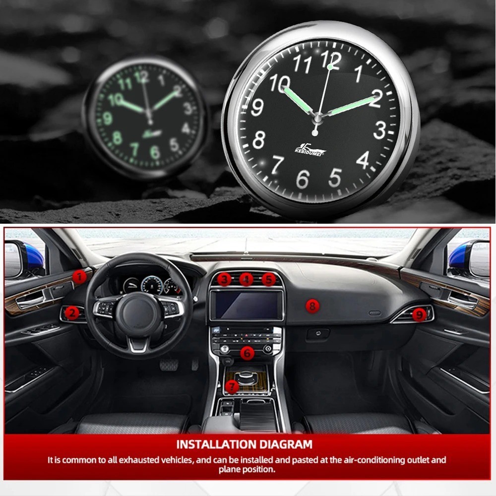 Luminous Mini Car Dashboard Clock Stick-On Watch Accessories For Car Boat Trucks
