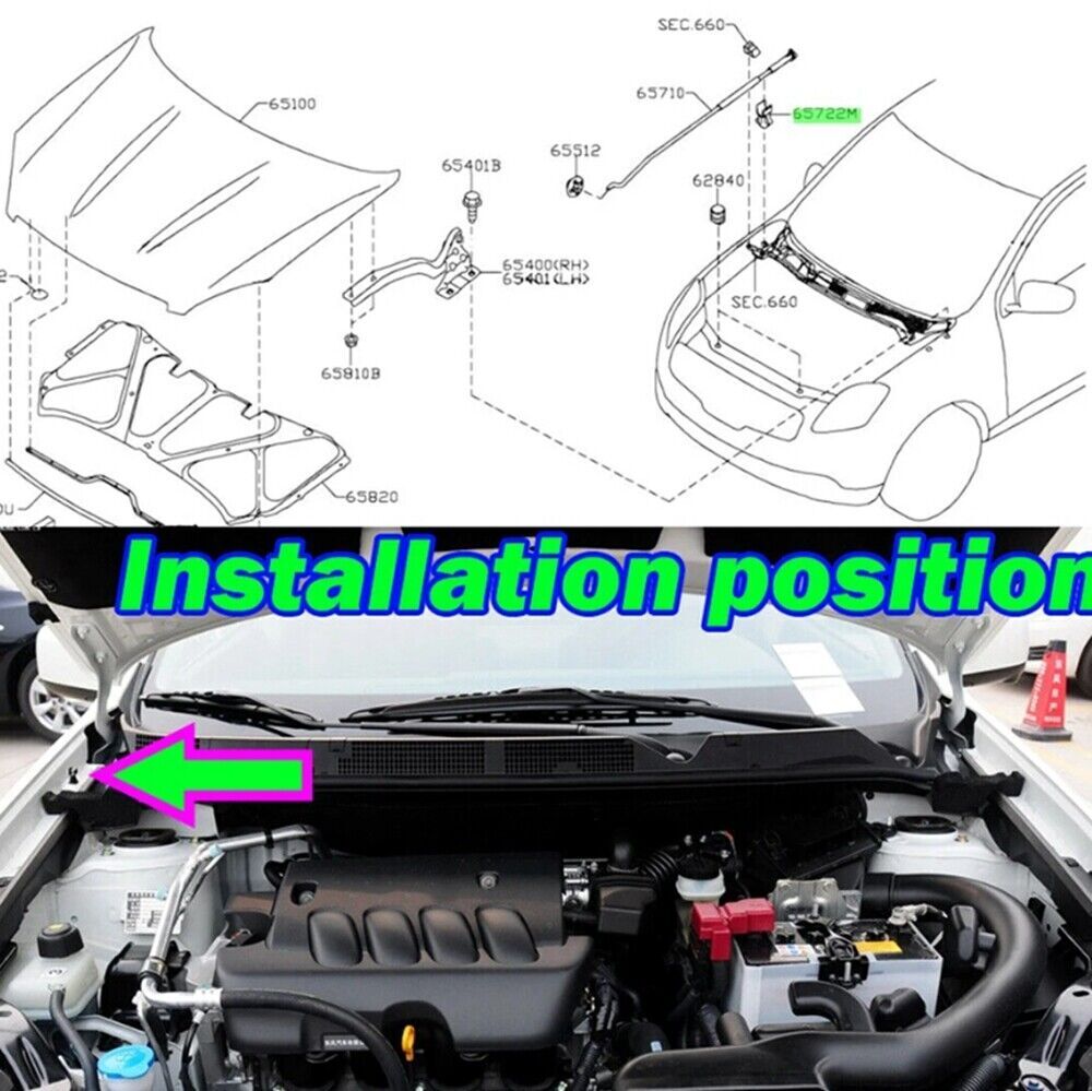 Piece of 1 Hood Prop Rod Holder Clips Fit for Nissan Pathfinder R51 2005-2012