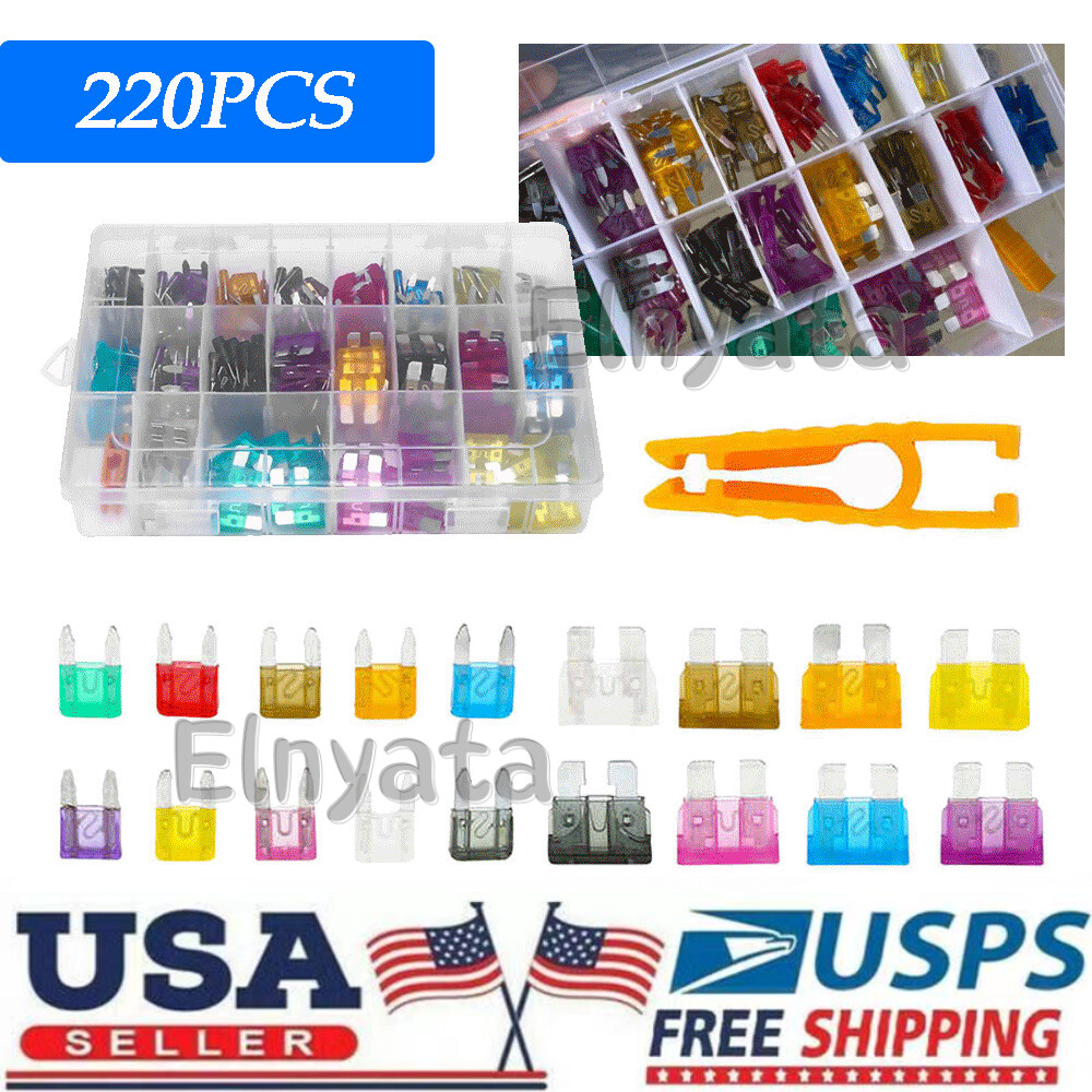 220Pcs Mini Standard Blade Fuse Assortment Auto Truck Car Assorted Fuses ATM APM
