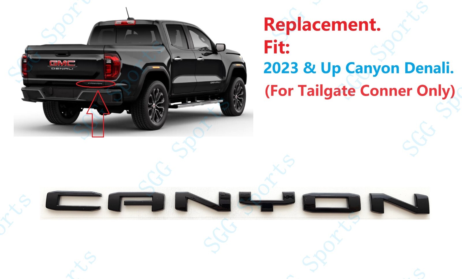 1PC Gloss Black Rear Tailgate Canyon Letter Emblem Fit 2023+ Canyon DENALI