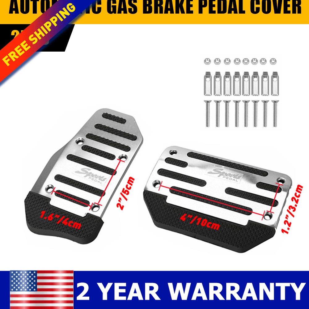 2X Silver Car Non-Slip Automatic Gas Brake Foot Pedal Pad Cover Replace Kit New