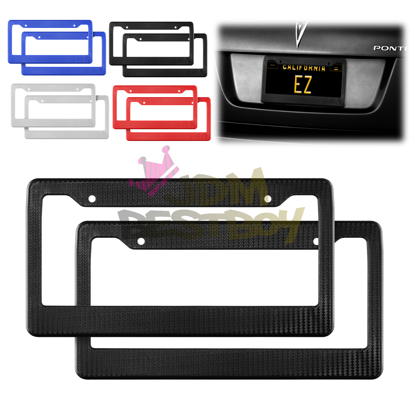 1Pc Plastic Blue Carbon Fiber Style License Plate Frames Front & Rear Bracket